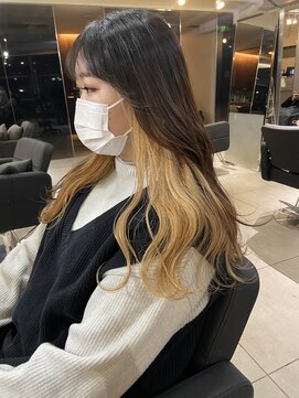 アクアオモテサンドウ(ACQUA omotesando) △ブリーチありインナーカラーベージュ韓国風レイヤーカット