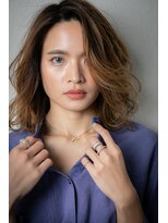 モッズヘア 越谷(mod's hair) カーキベージュハイライトかきあげボブパーマw越谷20代30代40代