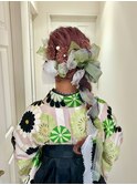 卒業式/成人式　エクステフルール編み下ろしロングピンクヘア