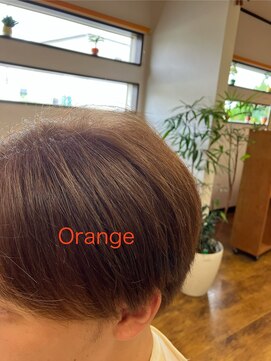 オレンジ メンズカラーカット、サイドツーブロック、