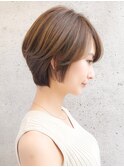 ★30代40代50代イメチェンマロンベージュ前髪丸みショート