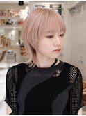 ハイトーンウルフ/ピンクベージュ/マッシュウルフ/ハイトーン