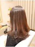 ココアグレージュ髪質改善ナチュラルストレートヘアセミロング