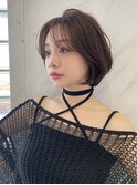 韓国ヘアグレージュカラーブリーチ無し透明感カラータッセルボブ