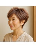 ピンクブラウン　ミセスショート　20代 40代 50代 60代