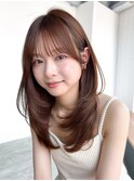 韓国ヘアロング前髪カット顔周りレイヤー_F0977