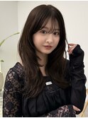 ロングレイヤーショコラグレージュ顔周り前髪カットハッシュ