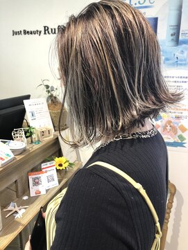 ジャストビューティ ルフレ 金沢八景店(Just Beauty Rufure) マロンベージュ/Aラインボブ/かきあげ/コントラストハイライト