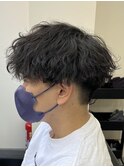 波巻きパーマ/刈り上げマッシュ