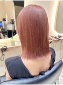タッセルボブミルクティーピンクベージュ切りっぱなしボブ長め