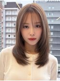 レイヤーカット/ブリーチなしダブルカラー/ハニーベージュ
