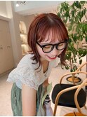 オレンジブラウン×オレンジカラー×ロブ×切りっぱなし×20代