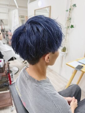 エン(eNN) メンズダブルカラー・ブリーチあり・ネイビーブルー