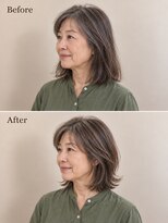 aptas 青山/表参道 白髪染め/白髪ぼかしハイライト/ボリュームアップエクステ&nbsp;60代の大人ミディアム｜表参道・青山
