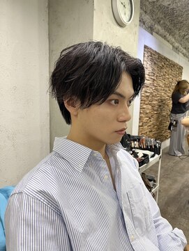 アジールヘア 所沢プロペ通り店(agir hair) センターパートカルマパーマダークアッシュブラック所沢韓国練馬