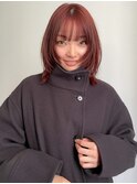 暖色カラーブラウンオレンジカラー顔周りウルフカットミディアム