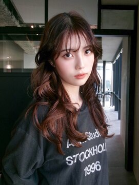ロング美髪顔周りレイヤー韓国ヘア_F0502