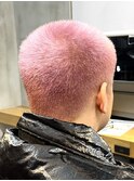 調布メンズカットブリーチダブルカラーペールピンク坊主パーマ