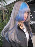 ハッシュカットシースルーバングダブルカラーケアブリーチカラー