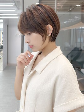 ロンドシエル 横浜(Lond ciel) ミニウルフチェリーブラウンブリーチなしショートボブ前髪/