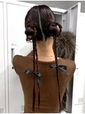 ヘアセット お団子 ツイン 三つ編み 編みおろし 結婚式 お呼ばれ