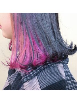 ラフ 原宿(L.a.a.g.f harajuku) ダークラベンダー×ピンクミディアム インナーカラー@原宿