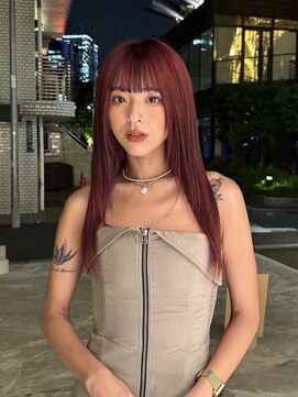 暖色カラー ブリーチなし ボルドー 赤髪 レイヤーカット【Riku】