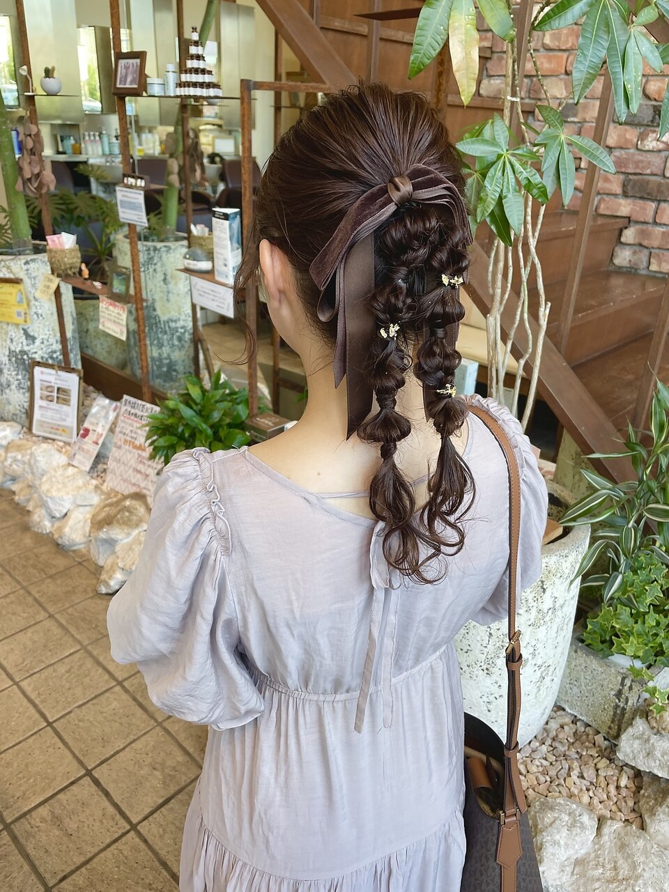 ポニーテール×ポコポコツイン編みおろしなヘアセット：L219046125