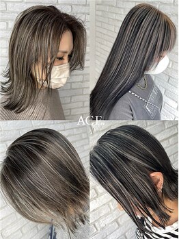 エース(ACE.)の写真/【脱白髪染め】ブリーチを使用した白髪ぼかしのデザインカラーでお洒落に☆髪から若さを取り戻せる♪