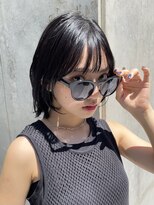 ピークアブー 原宿ハラカド(PEEK-A-BOO) 黒髪ボブくせ毛多毛ロブ外ハネストレートオイル仕上げウェット夏