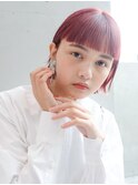 ピンクオレンジ_エアリーミディショートパーマ_48355