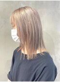 ダブルカラーミルクティーベージュカラーケアブリーチ韓国ボブ