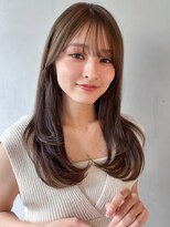 前髪ウェーブミディアムナチュラルカール結べるボブモテ髪