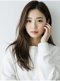 顔まわりレイヤーナチュラルブラウン大人ロング