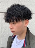 ダークアッシュニュアンスパーマ韓国マッシュベリーショート