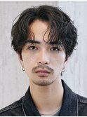メンズセンターパート七三分けパートニュアンスパーマ刈り上げ