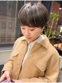マッシュショートマニッシュ前髪ありグレージュハイライト
