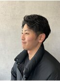 アップバング×スパイラルパーマ