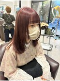 ピンクカラーダブルカラー顔まわりレイヤーピンクベージュ
