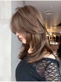 ロンググレージュ韓国ヘアオリーブベージュ_ba580591