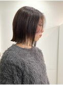 切りっぱなしボブ　外ハネボブ　前髪なし　髪質改善カラー