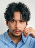 天神フェザーパーマセンターパートウルフカットニュアンスパーマ