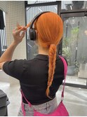 オレンジカラー・ハイトーンカラー・三つ編み・アレンジ・暖色