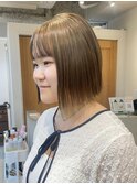 オリーブグレージュ切りっぱなしボブブリーチ横浜N