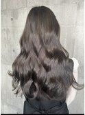 カーキグレージュ　美髪　ロング　艶カラー