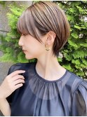 大人ショート小顔似合わせ前髪黒髪ネビージュワンレンボブルフ