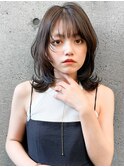 2ぱっつん前髪流し前髪鎖骨ミディアムボブ耳かけボブパーマ小顔