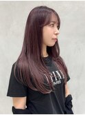 レイヤーカット×ボルドーピンク