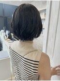 福山美容室carry ミニボブパーマブルーブラック透明感20代30代