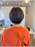 ショートヘアー　ブラウンカラー　前髪カット　顔まわり　韓国風